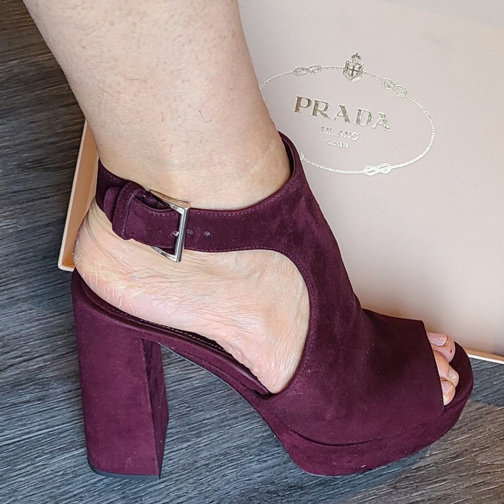 PRADA calzature donna suede shoes ankle strap platform sandal open toe 8.5/39